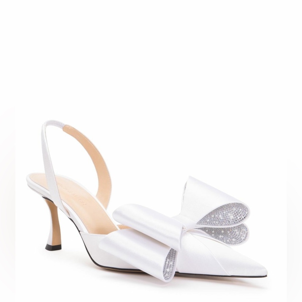 MACH & MACH - 65mm Le Cadeau Satin Slingback Pumps White